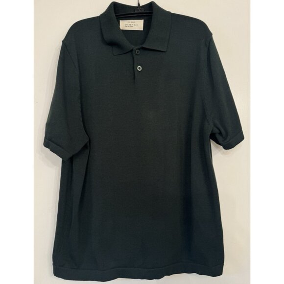 Zara Orgins Green Men Cotton Silk Blend Knit Polo Shirt Prep Academia Minimalist - Picture 1 of 8